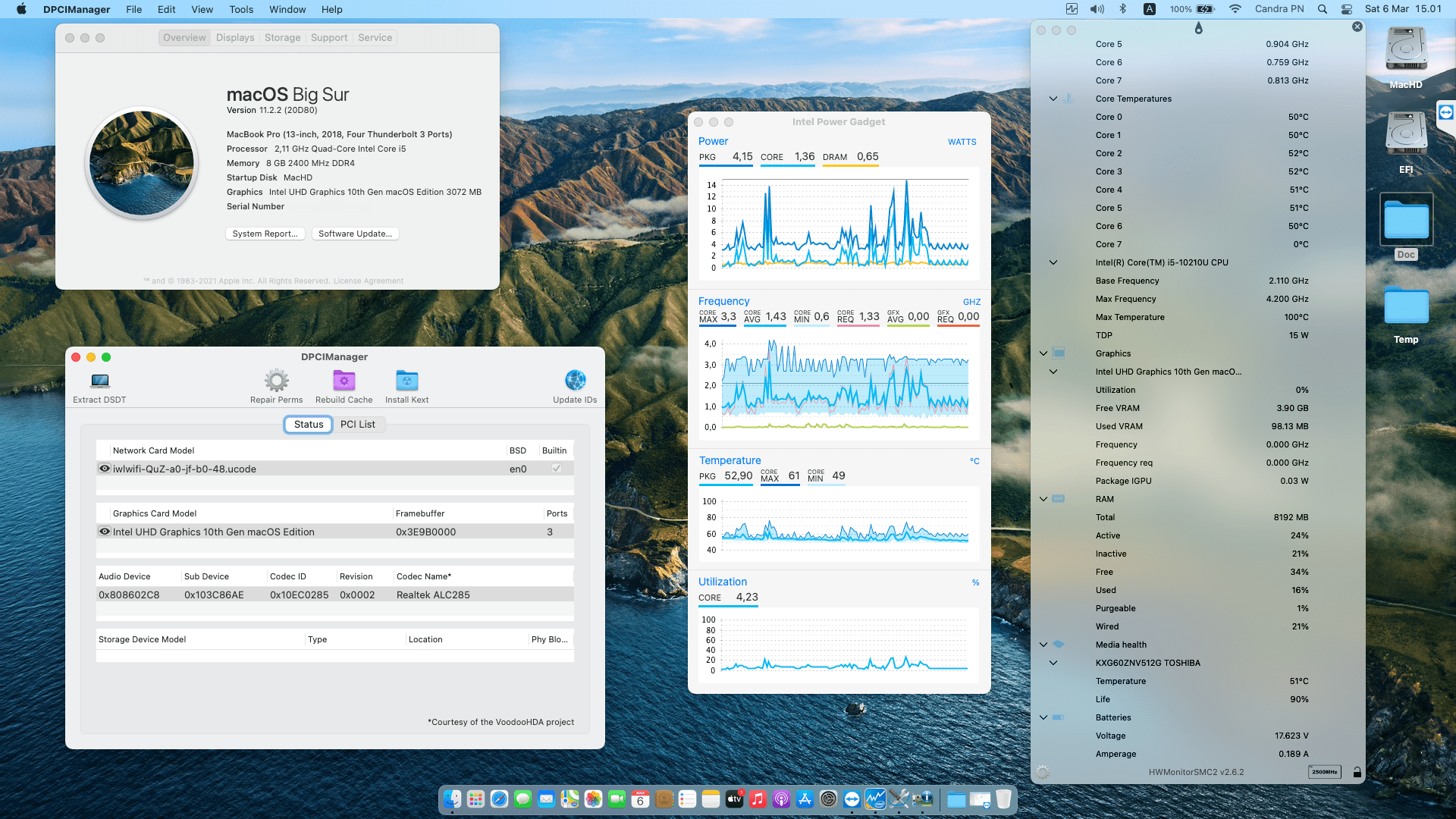 Success Hackintosh macOS Big Sur 11.2.2 Build 20D80 in HP Envy 13-AQ1015TX